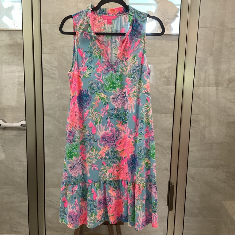 Lilly Pulitzer Pink and Orange Sleeveless V-neck Sundress
